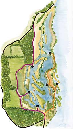 Plan de la réserve ornithologique et cheminements